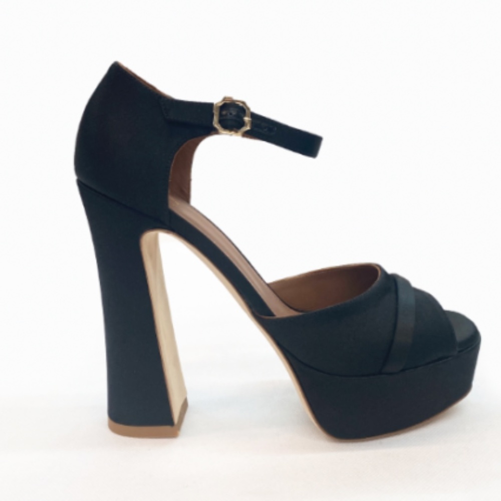 NIB Malone Souliers Yuri 125mm Satin Platform shoes BLACK Retail $795
